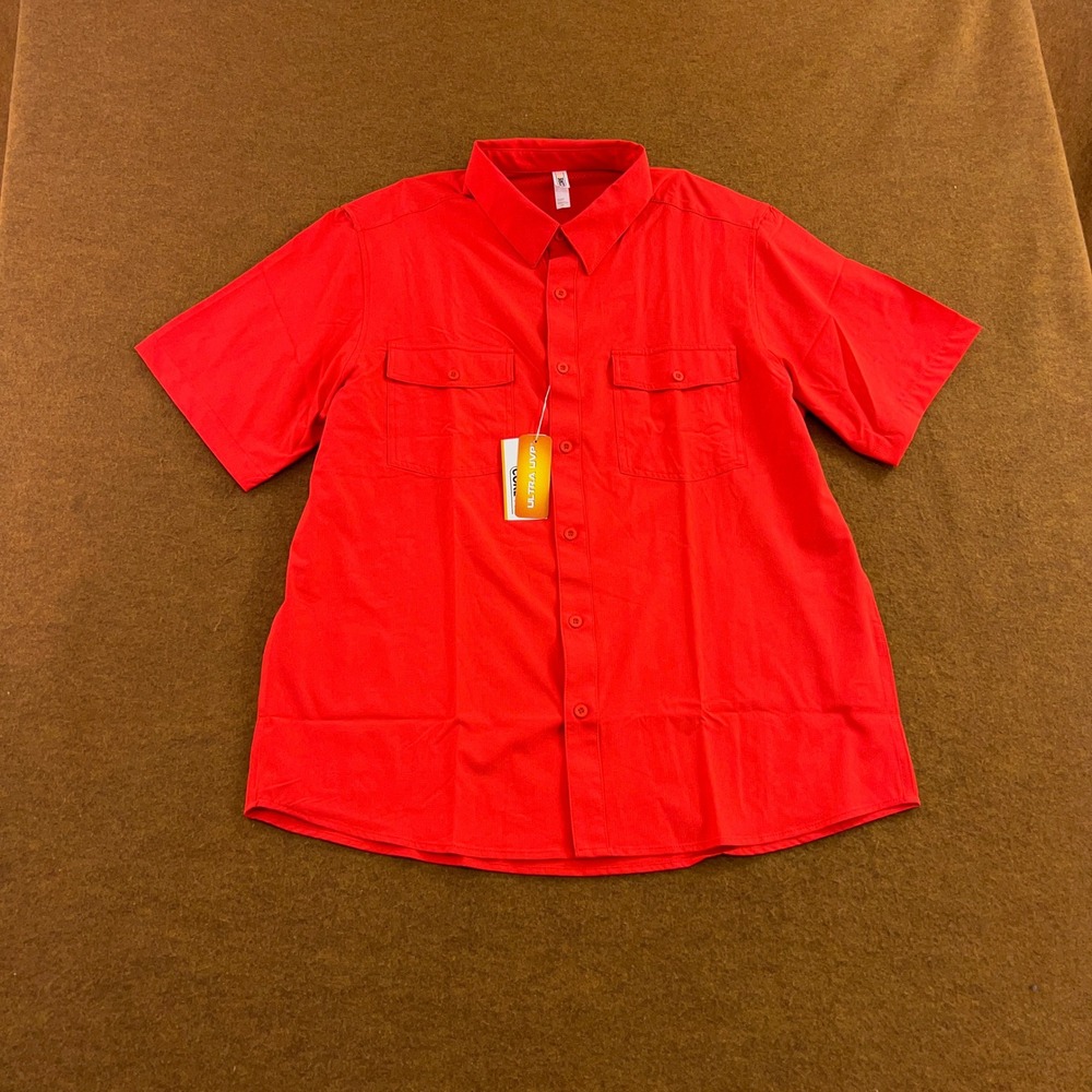 Core365 Mens Large Marina Red Ripstop Short Sleeve Button Up Shirt CE510 NWT